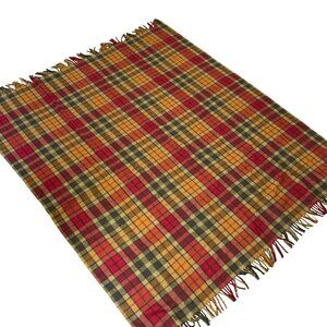 Clans Scotland Wool Mix Blanket Throw Red Yellow Plaid 74"x61"